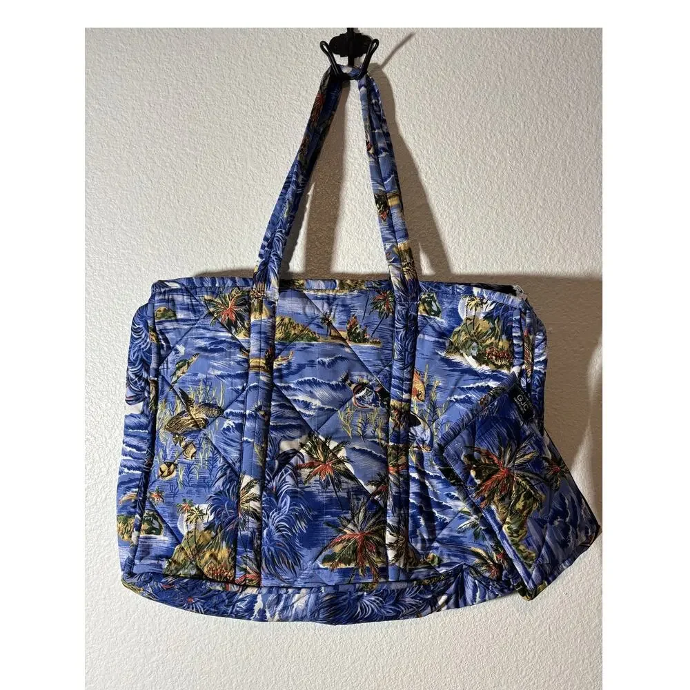 St. Thomas U.S.V.I. Tote Bag Blue Tropical Embroidered w/ Companion Pouch GJC